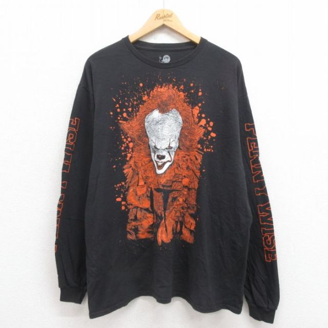 XL★古着 長袖 Tシャツ メンズ ホラー映画 イット IT コットン クルーネック 黒 ブラック 【spe】 25aug13 中古