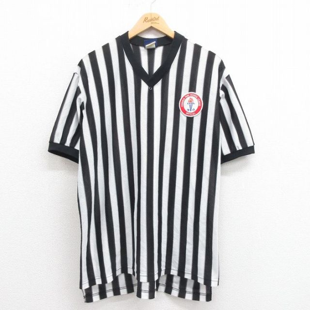 【50%OFF】XL★古着 半袖 ビンテージ Tシャツ メンズ 90年代 90s バージニア 大きいサイズ Vネック USA製 黒 ブラック ストライプ 25aug13 中古