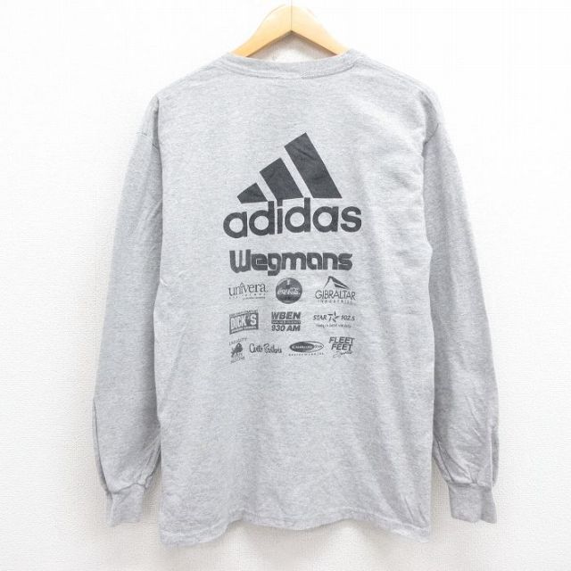 L★古着 アディダス adidas 長袖 ビンテージ Tシャツ メンズ 00年代 00s ビッグロゴ 企業広告 クルーネック グレー 霜降り 25aug13 中古
