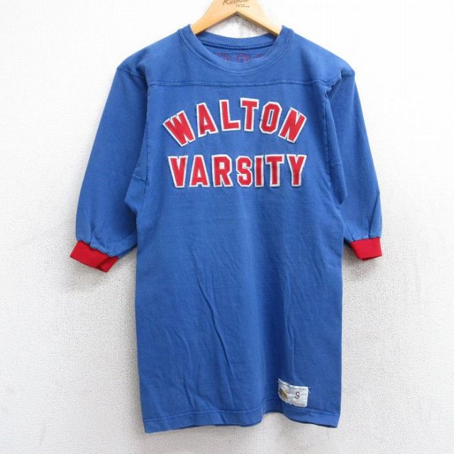 【50%OFF】XS★古着 ラッセル 半袖 ビンテージ フットボール Tシャツ メンズ 70年代 70s WALTON VARSITY POOH 10 クルーネック USA製 青 ブルー 【spe】 25aug18 中古