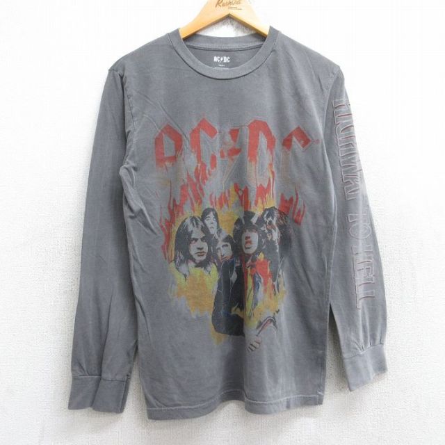 S★古着 長袖 ロック バンド Tシャツ メンズ AC/DC クルーネック 濃グレー 25aug18 中古