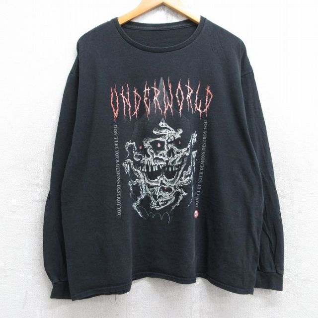 XL★古着 長袖 ロック バンド Tシャツ メンズ アンダーワールド 大きいサイズ クルーネック 黒 ブラック 25aug18 中古