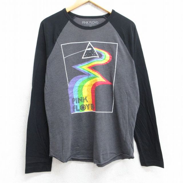 L★古着 長袖 ロック バンド Tシャツ メンズ ピンクフロイド ツートンカラー ラグラン クルーネック 濃グレー 霜降り他 25aug18 中古