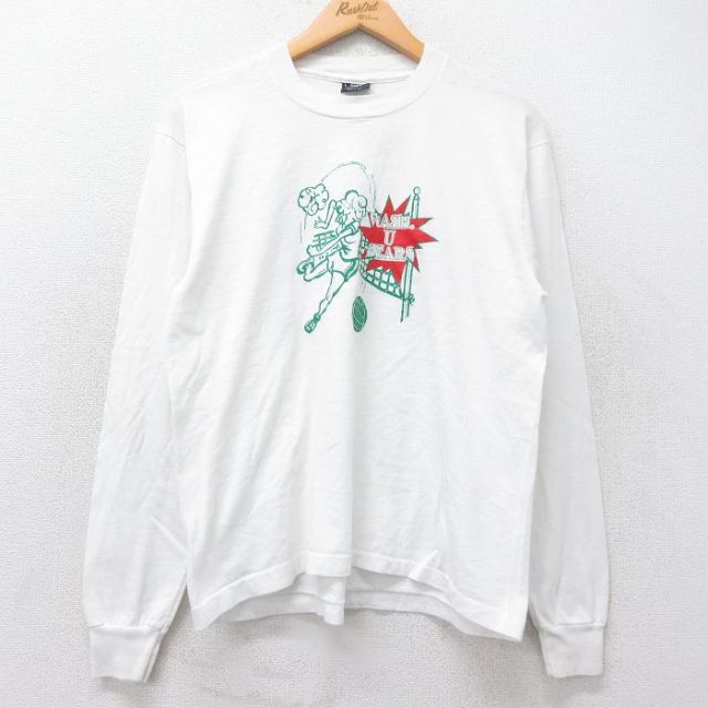 【50%OFF】L★古着 スクリーンスターズ 長袖 ビンテージ Tシャツ メンズ 80年代 80s バレーボウル クルーネック USA製 白 ホワイト 25aug20 中古