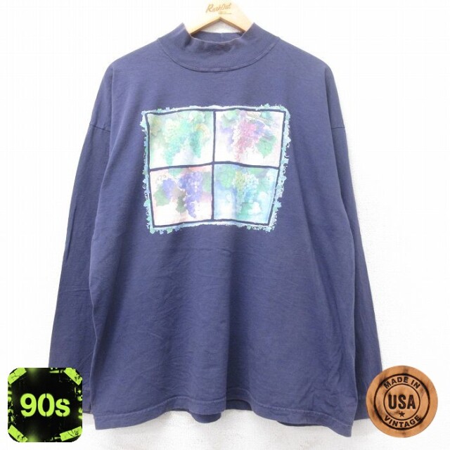 90s 長袖Tシャツ ネイビー XL | 古着
