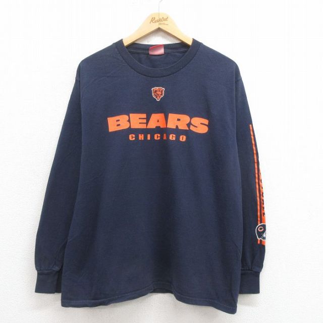 【20%OFF】L★古着 長袖 ビンテージ Tシャツ メンズ 00年代 00s NFL シカゴベアーズ クルーネック 紺 ネイビー アメフト スーパーボウル 25aug21 中古