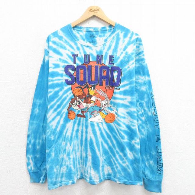 【50%OFF】L★古着 長袖 Tシャツ メンズ ルーニーテューンズ LOONEY TUNES スペースジャム チューンスクワッド バッグスバニー 青 ブルー タイダイ 25aug21 中古