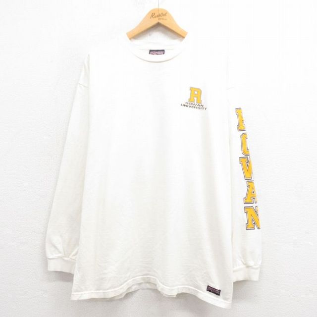 XL★古着 ジャンスポーツ 長袖 ビンテージ Tシャツ メンズ 90年代 90s ROWAN 大きいサイズ コットン USA製 白 ホワイト 25aug21 中古