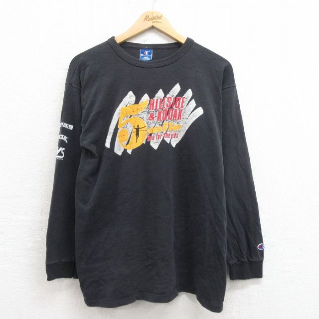 【50%OFF】L★古着 チャンピオン Champion 長袖 ビンテージ Tシャツ メンズ 90年代 90s マラソン コットン クルーネック USA製 黒 ブラック 【spe】 25aug21 中古