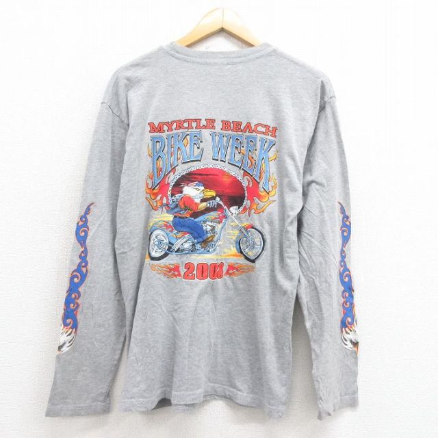 L★古着 長袖 ビンテージ Tシャツ メンズ 00年代 00s バイクウィーク クルーネック グレー 霜降り 25aug21 中古