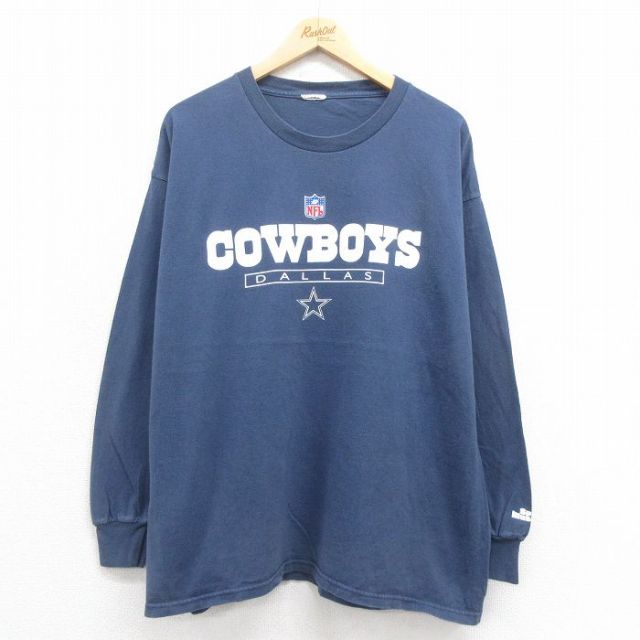 XL★古着 長袖 ビンテージ Tシャツ メンズ 00年代 00s NFL ダラスカウボーイズ 大きいサイズ クルーネック 紺 ネイビー アメフト スーパーボウル 25aug21 中古
