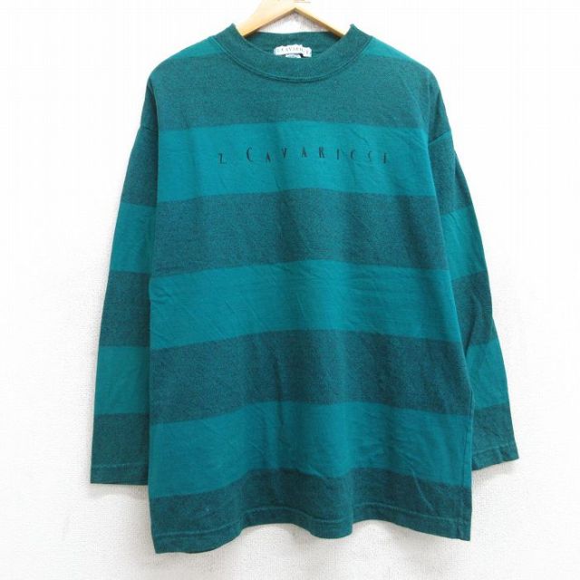 【50%OFF】XL★古着 長袖 ビンテージ Tシャツ メンズ 90年代 90s CAVARICCI コットン USA製 緑他 グリーン ボーダー 【spe】 25aug22 中古