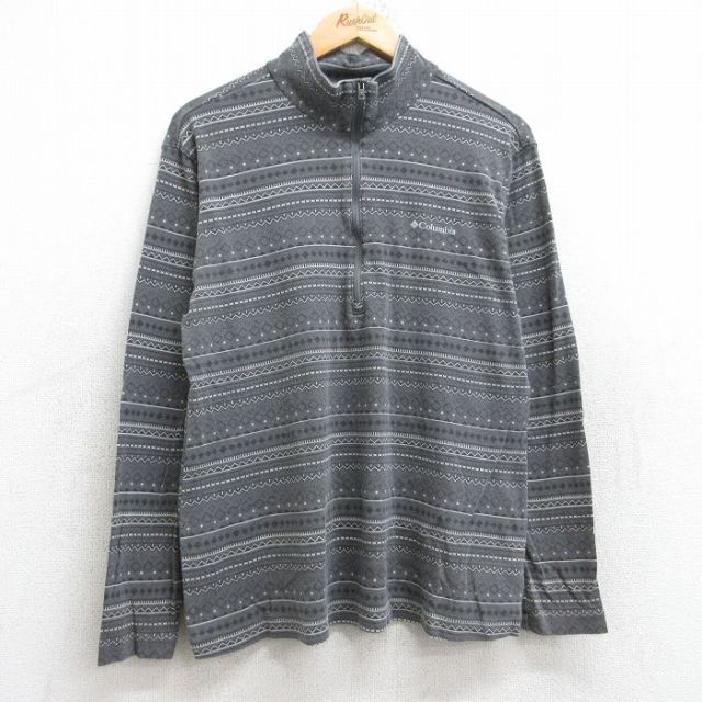【50%OFF】コロンビア 長袖ハーフジップTシャツ ワンポイントロゴ グレー L | 古着