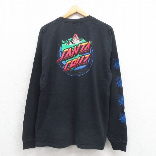 L★古着 サンタクルーズ 長袖 Tシャツ メンズ 火山 コットン クルーネック 黒 ブラック 25aug22 中古