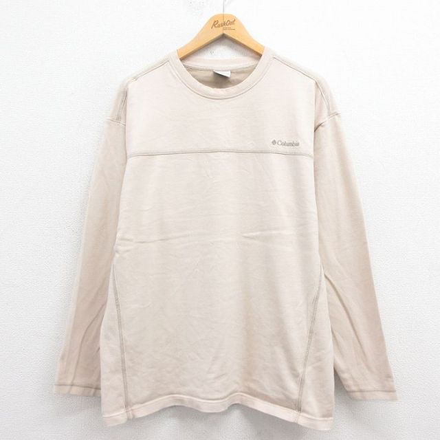 【20%OFF】XL★古着 コロンビア COLUMBIA 長袖 Tシャツ メンズ ワンポイントロゴ コットン クルーネック 薄ベージュ カーキ 25aug22 中古
