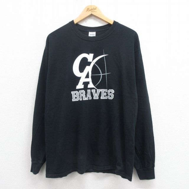 【50%OFF】L★古着 長袖 ビンテージ Tシャツ メンズ 00年代 00s CA コットン クルーネック 黒 ブラック 25aug22 中古