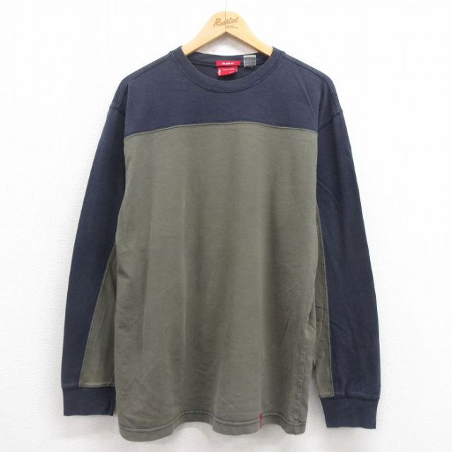 XL★古着 リーバイス Levis 長袖 Tシャツ メンズ ツートンカラー コットン クルーネック 緑 グリーン 25aug22 中古