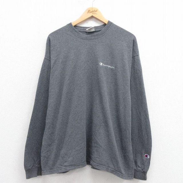 【50%OFF】XL★古着 チャンピオン champion 長袖 ビンテージ Tシャツ メンズ 00年代 00s ワンポイントロゴ コットン クルーネック グレー 霜降り 25aug27 中古