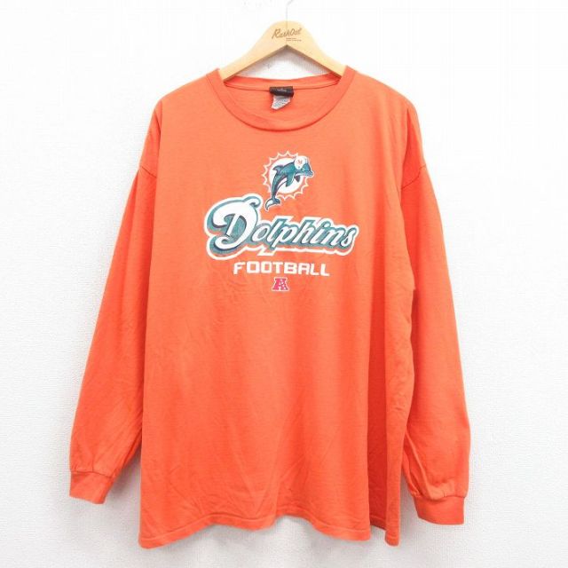 XL★古着 長袖 Tシャツ メンズ NFL マイアミドルフィンズ 大きいサイズ コットン クルーネック オレンジ アメフト スーパーボウル 25aug27 中古
