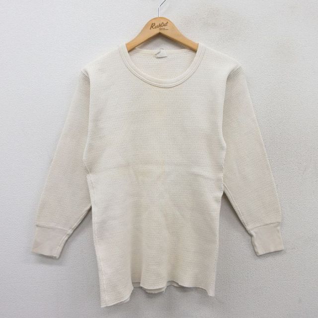 S★古着 モンゴメリーワード 長袖 ビンテージ サーマル Tシャツ メンズ 80年代 80s 無地 コットン クルーネック USA製 生成り 25aug27 中古