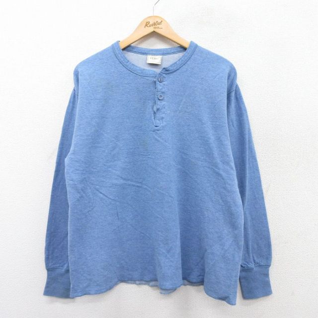 XL★古着 エルエルビーン LLBEAN 長袖 ビンテージ Tシャツ メンズ 90年代 90s 無地 ヘンリーネック USA製 薄紺 ネイビー 霜降り 25aug27 中古