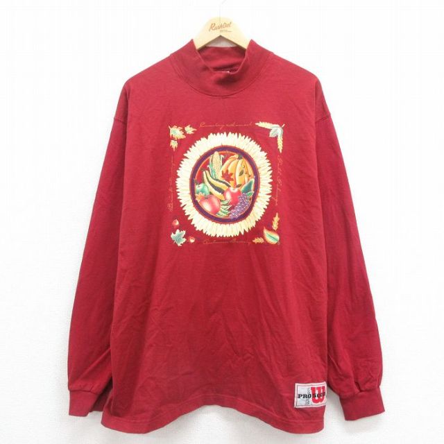 【20%OFF】XL★古着 ウィルソン 長袖 ビンテージ Tシャツ メンズ 00年代 00s リンゴ他 大きいサイズ コットン モックネック ハイネック エンジ 25aug27 中古