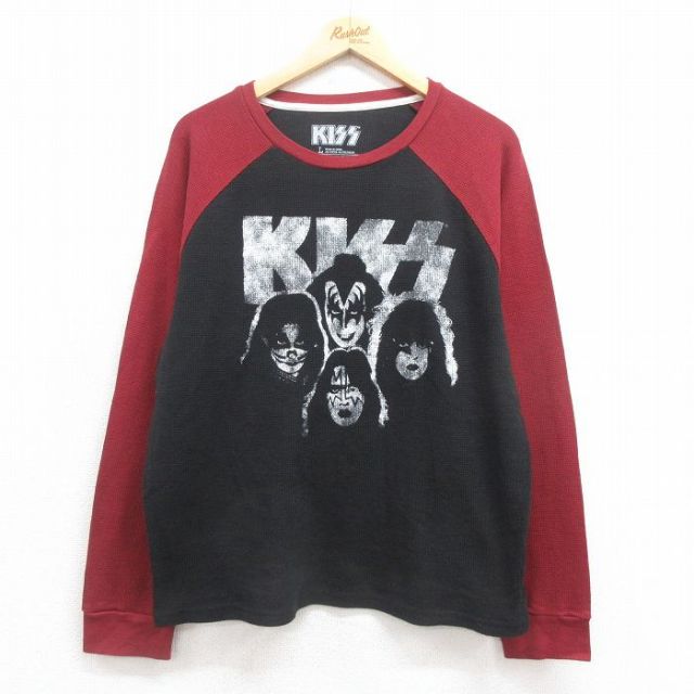 XL★古着 長袖 ロック バンド サーマル Tシャツ メンズ キッス KISS 大きいサイズ ツートンカラー クルーネック 黒他 ブラック 【spe】 25aug27 中古
