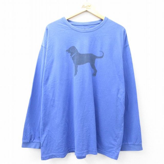 XL★古着 The Black Dog 長袖 Tシャツ メンズ 犬 大きいサイズ コットン クルーネック 薄紺 ネイビー 25aug28 中古