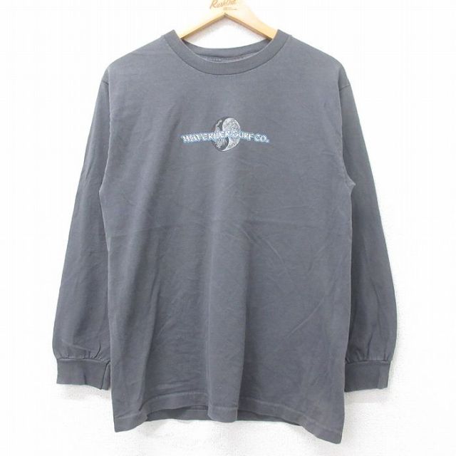 【50%OFF】M★古着 長袖 ビンテージ Tシャツ メンズ 00年代 00s 陰陽 サーフ コットン クルーネック 濃グレー 25aug28 中古