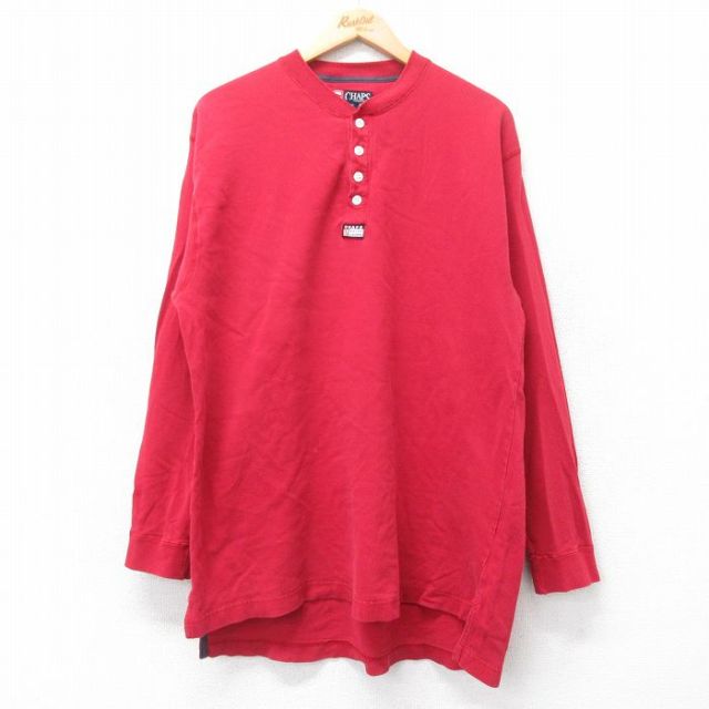 【50%OFF】XL★古着 ラルフローレン Ralph Lauren チャップス 長袖 ビンテージ ブランド Tシャツ メンズ 90年代 90s ロング丈 コットン 赤 レッド 25aug28 中古