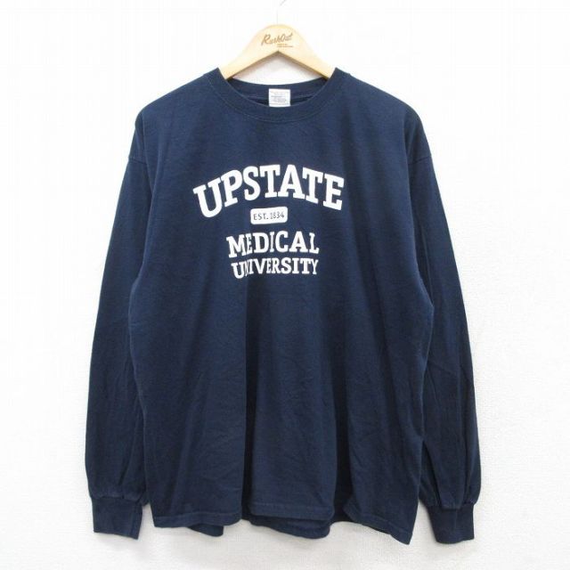 【50%OFF】XL★古着 長袖 ビンテージ Tシャツ メンズ 00年代 00s UPSTATE 大きいサイズ コットン クルーネック 紺 ネイビー 25aug28 中古