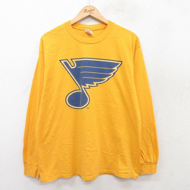 L★古着 長袖 ビンテージ Tシャツ メンズ 00年代 00s NHL セントルイスブルース バドライト ビール コットン クルーネック 黄 イエロー アイスホッケー 25aug28 中古
