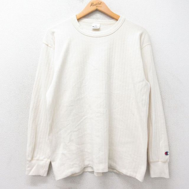 L★古着 チャンピオン Champion 長袖 ビンテージ Tシャツ メンズ 90年代 90s 無地 クルーネック USA製 生成り 25aug28 中古