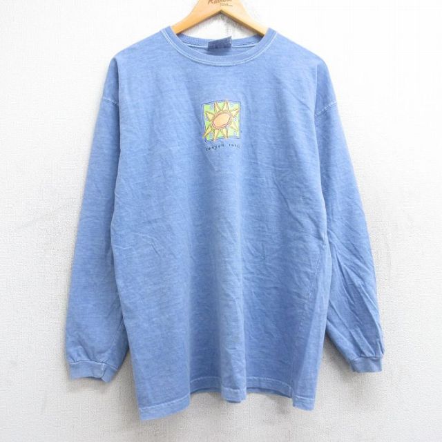 【50%OFF】L★古着 長袖 ビンテージ Tシャツ メンズ 90年代 90s 太陽 コットン クルーネック USA製 薄紺 ネイビー 霜降り 【spe】 25aug28 中古