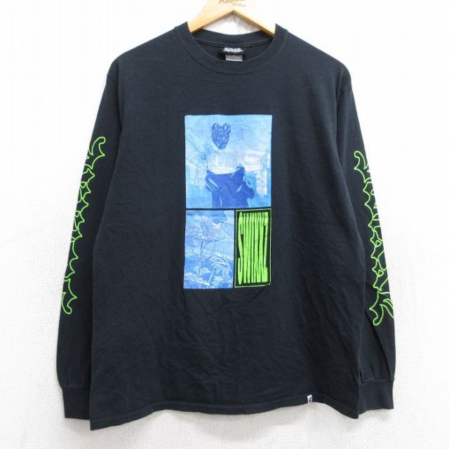 M★古着 長袖 Tシャツ メンズ swixxs 女の子 コットン クルーネック 黒 ブラック 25aug29 中古