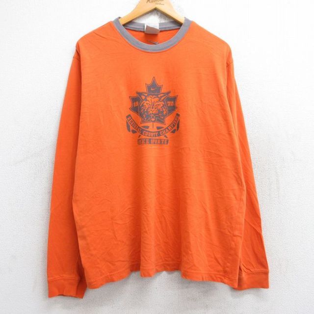 【50%OFF】XL★古着 ナイキ NIKE 長袖 ビンテージ Tシャツ メンズ 00年代 00s ネコ スポーツ コットン クルーネック オレンジ 25aug29 中古