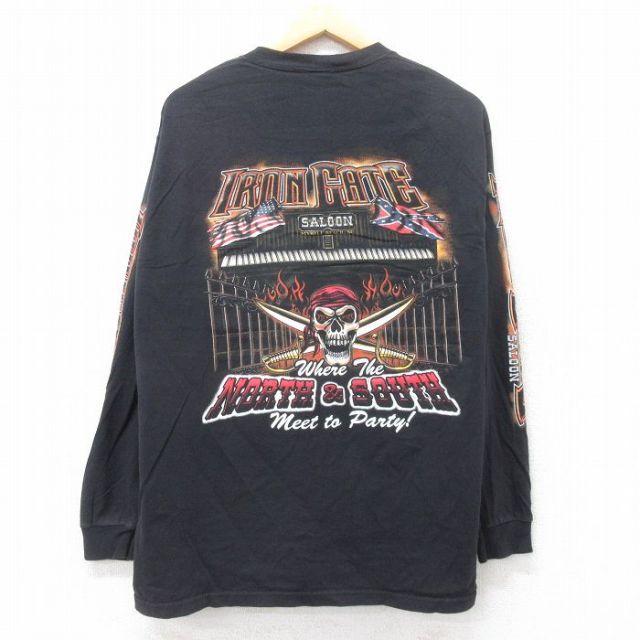 L★古着 長袖 ビンテージ Tシャツ メンズ 00年代 00s IRON GATE スカル コットン クルーネック 黒 ブラック 25aug29 中古