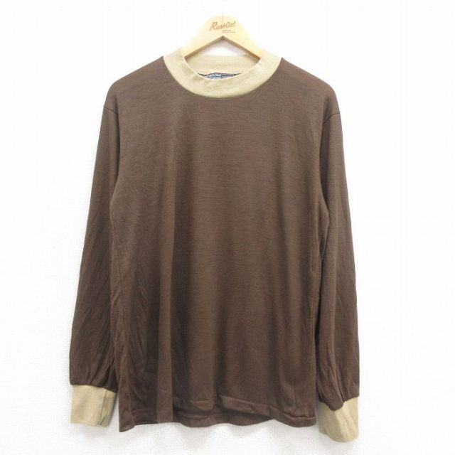 M★古着 JCペニー 長袖 ビンテージ Tシャツ メンズ 80年代 80s 無地 ツートンカラー クルーネック こげ茶 ブラウン 25aug29 中古