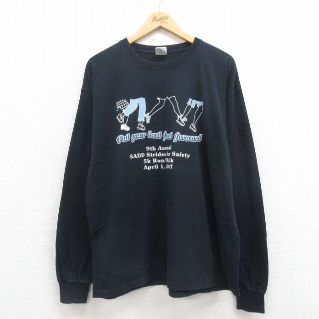 【20%OFF】XL★古着 長袖 ビンテージ Tシャツ メンズ 00年代 00s ランウォーク 大きいサイズ 企業広告 コットン クルーネック 黒 ブラック 25aug29 中古