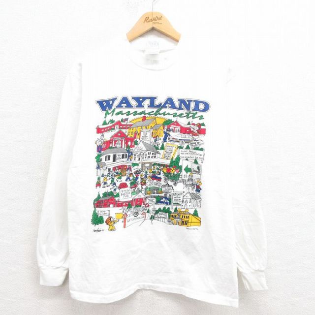 M★古着 ヘインズ Hanes 長袖 ビンテージ Tシャツ メンズ 90年代 90s WAYLAND コットン クルーネック 白 ホワイト 【spe】 25aug29 中古