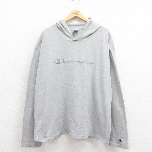 チャンピオン 90s 長袖パーカー ビッグロゴ グレー XL | 古着