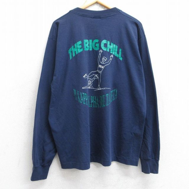 XL★古着 フルーツオブザルーム 長袖 ビンテージ Tシャツ メンズ 90年代 90s THE BIG CHILL 男性 大きいサイズ クルーネック USA製 紺 ネイビー 【spe】 25aug29 中古
