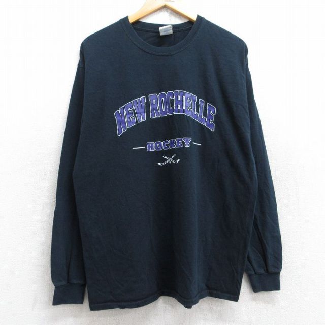 【50%OFF】L★古着 長袖 ビンテージ Tシャツ メンズ 00年代 00s ニューロシェル ホッケー コットン クルーネック 黒 ブラック 25aug29 中古