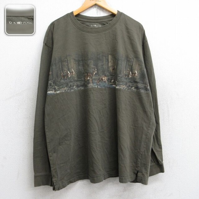 シカ 長袖Tシャツ グリーン メンズXL相当 | 古着