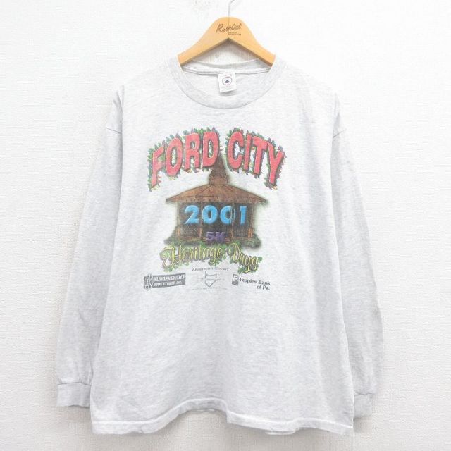 XL★古着 長袖 ビンテージ Tシャツ メンズ 00年代 00s FORD CITY 大きいサイズ クルーネック グレー 霜降り 25aug29 中古