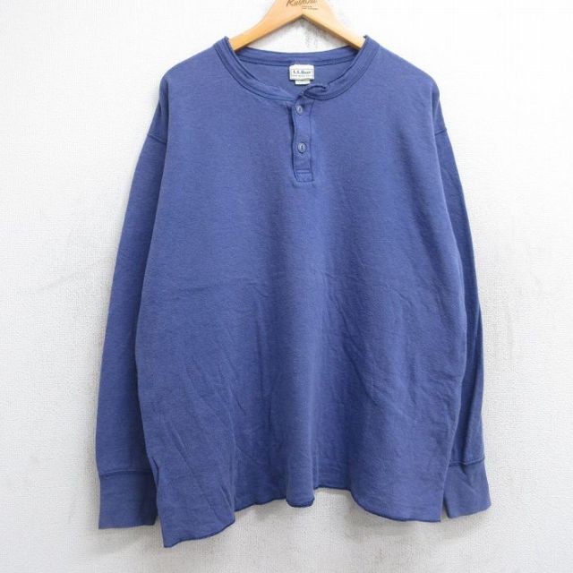 XL★古着 エルエルビーン LLBEAN 長袖 ビンテージ Tシャツ メンズ 90年代 90s 無地 大きいサイズ ヘンリーネック USA製 紺 ネイビー 25aug29 中古