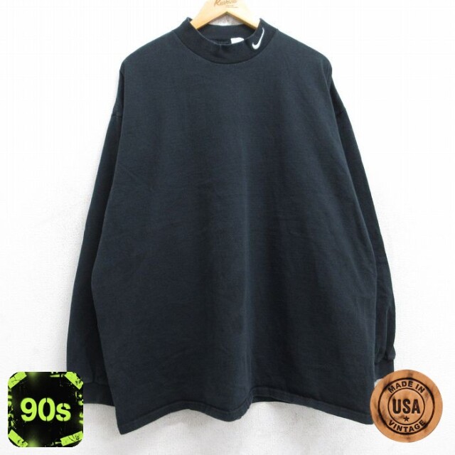 ナイキ 90s 長袖Tシャツ ワンポイントロゴ ブラック XL | 古着