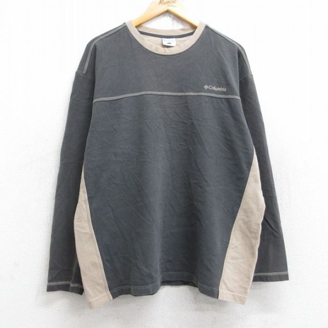 XL★古着 コロンビア COLUMBIA 長袖 ビンテージ Tシャツ メンズ 00年代 00s ワンポイントロゴ コットン クルーネック 濃グレー他 25aug29 中古