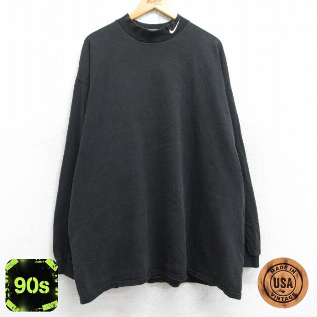 【50%OFF】ナイキ 90s 長袖Tシャツ ワンポイントロゴ ブラック XL | 古着