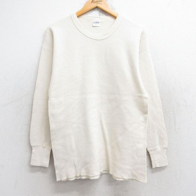 M★古着 長袖 ビンテージ サーマル Tシャツ メンズ 80年代 80s 無地 コットン クルーネック USA製 生成り 25aug29 中古
